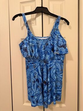 Women's Blue Paisley One-Piece Tankini Top